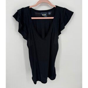ANTHROPOLOGIE Maeve Women's Black Ruffle Cap Sleeve V-Neck Top